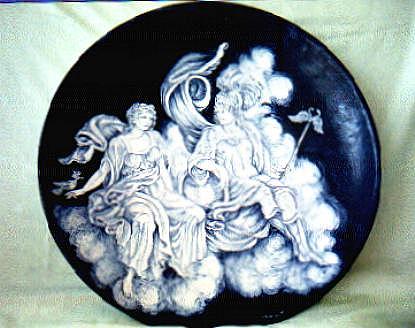 Ceramiche d-Arte di Albisola - Piatto decorato con scena mitologica.
"Mercurio e ninfa con upupa." 